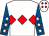 White, red triple diamond, royal blue sleeves, white stars, white cap, red diamonds (Paul Duffy Diamond Partnership)