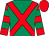 Emerald green, red cross belts, red and emerald green hooped sleeves, red cap (P Jenkins & Partner)