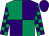 Emerald green and purple (quartered), checked sleeves, purple cap (Dragonfly Racing)