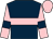 Dark blue, pink hoop, pink sleeves, dark blue armlets, pink cap (You Can Be Sure)