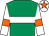 Emerald green, white hoop, white sleeves, orange armlets and star on white cap (Sky's The Limit 2)