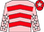 Pink, red chevrons, pink sleeves, white stars, red cap, pink star (Mrs Barbara Hester)