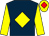 Dark blue, yellow diamond and sleeves, yellow cap, red diamond (Mrs Pat Sloan)