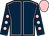 Dark blue, pink seams, dark blue sleeves, pink spots and cap (Mrs Pauline Southerington)