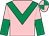 Pink, emerald green chevron, halved sleeves, quartered cap (Mrs Fitri Hay)