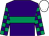 Purple, emerald green hoop, checked sleeves, white cap (The Englands And Heywoods)